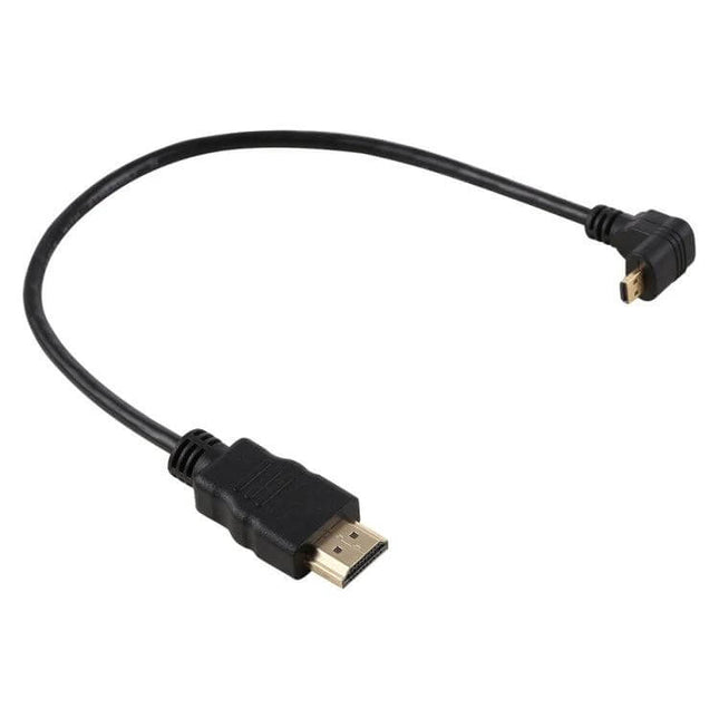 30cm HDMI to Micro HDMI Cable for Camera Connections - short black cable with standard HDMI and right-angle micro HDMI connectors for cameras