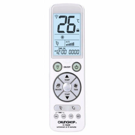 Chunghop Universal Remote Controller for Air Conditioner Operation white remote with LCD showing 26°C and mode/fan controls