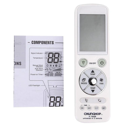 Chunghop Universal Remote Controller for Air Conditioner Operation - white universal AC remote with LCD display and mode/temp/fan buttons