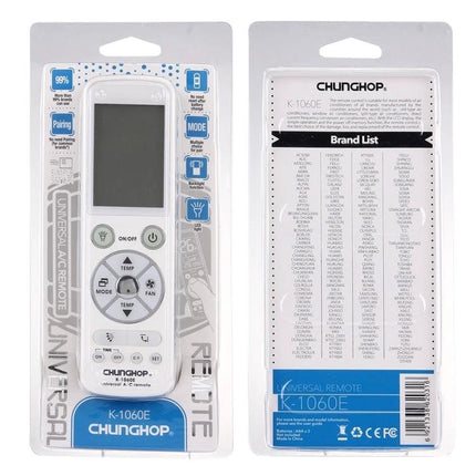 Chunghop Universal Remote Controller for Air Conditioner Operation - packaged universal AC remote with LCD display and multi-brand compatibility
