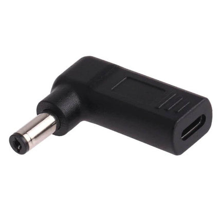 USB-C Female to 5.5 x 2.1mm Male Elbow Adapter Connector black right-angle adapter for charging laptops and legacy power supplies