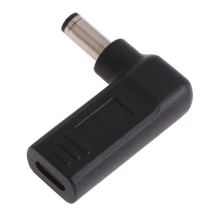 USB-C Female to 5.5 x 2.1mm Male Elbow Adapter Connector black angled adapter for charging laptops and legacy power supplies