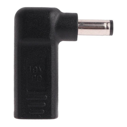 USB-C Female to 5.5 x 2.1mm Male Elbow Adapter Connector - black right-angle power adapter for laptop charging