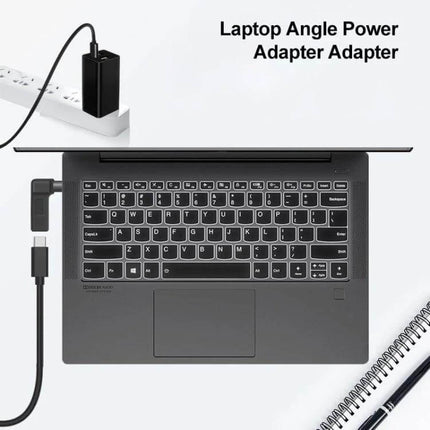 USB-C Female to 5.5 x 2.1mm Male Elbow Adapter Connector angled laptop charging adapter showing elbow design and USB-C female to 5.5x2.1mm male connection