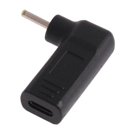 2.5mm Male to USB-C Female Elbow Adapter for Laptops and Devices angled black elbow adapter showing 2.5mm plug and USB-C female port