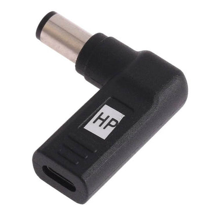 Portable Elbow USB-C to HP Laptop Charging Adapter black Type-C female to 7.4x5.0mm male right-angle connector for travel