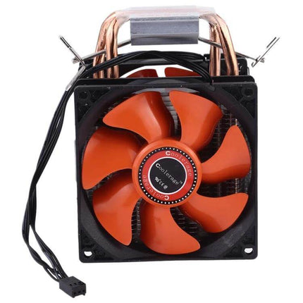 CoolAge Double Fan CPU Heatsink for Desktop Overheating Protection front view with orange dual fan and copper heat pipes