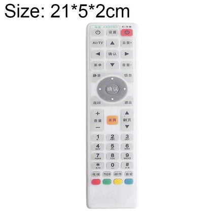 Waterproof Silicone Protective Cover for Smart TV Remotes, 5 Pack on white smart TV remote showing full button layout and size 21x5x2cm