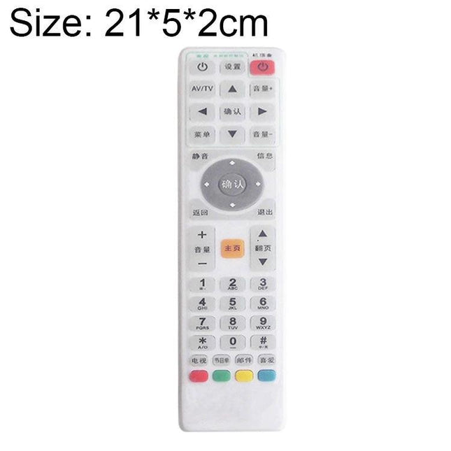 Waterproof Silicone Protective Cover for Smart TV Remotes, 5 Pack on white smart TV remote showing full button layout and size 21x5x2cm