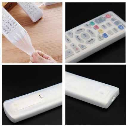 Waterproof Silicone Protective Cover for Smart TV Remotes, 5 Pack - clear stretch-fit silicone remote protector shown on multiple remotes