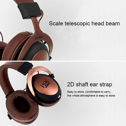 ISK Wired Studio Headphones Closed Over Ear For Monitoring brown closed-back studio headphones with telescopic headbeam