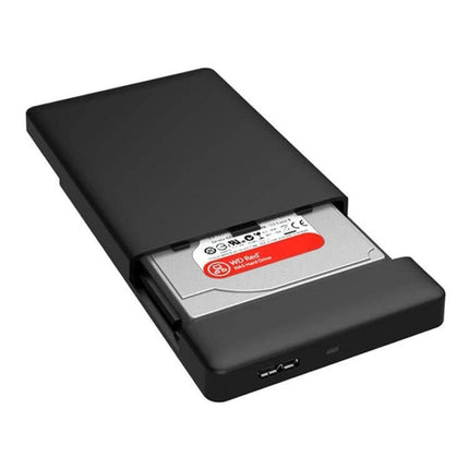 ORICO External Enclosure for 2.5 Inch SATA Laptop Drives - black USB portable case with 2.5" HDD partially inserted