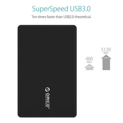 ORICO External Enclosure for 2.5 Inch SATA Laptop Drives slim black USB 3.0 portable HDD SSD enclosure for backups and data transfer