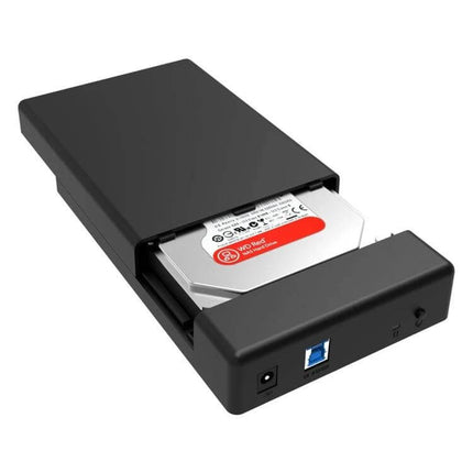 ORICO Enclosure for 2.5 and 3.5 Inch HDD Storage and Backup – black USB 3.0 external SATA dock with 3.5" HDD partially inserted