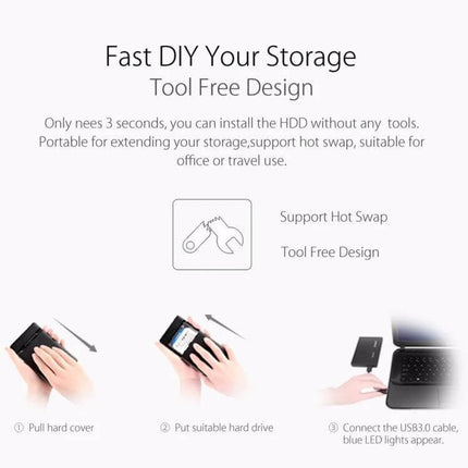 ORICO Enclosure for 2.5 and 3.5 Inch HDD Storage and Backup – tool-free DIY hot-swap USB 3.0 setup for easy drive access and backups