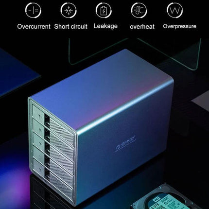 Orico 5-Bay Aluminum Enclosure for 3.5 Inch HDD and SSD Storage - USB 3.0 multi-drive hub with cooling and protection
