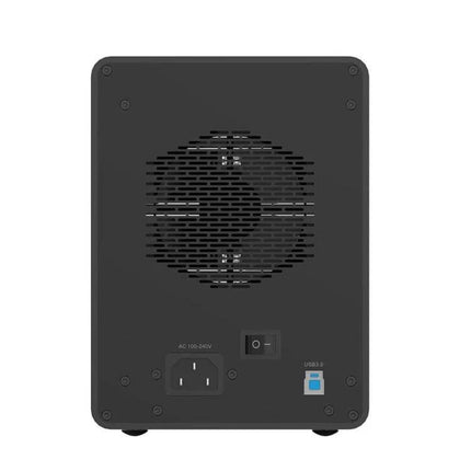 Orico 5-Bay Aluminum Enclosure for 3.5 Inch HDD and SSD Storage rear view showing cooling fan, power inlet and USB 3.0 port