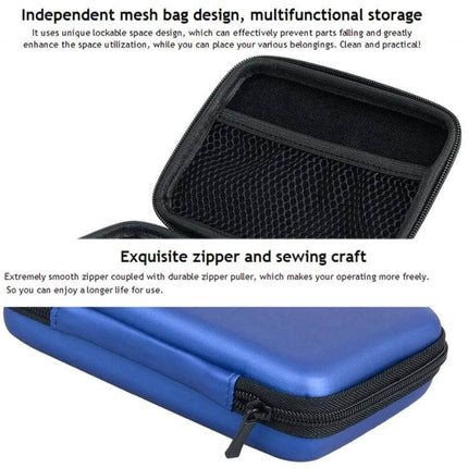ORICO Protective Case for 2.5 Inch Hard Drives showing blue zippered shell with internal mesh pocket and smooth zipper