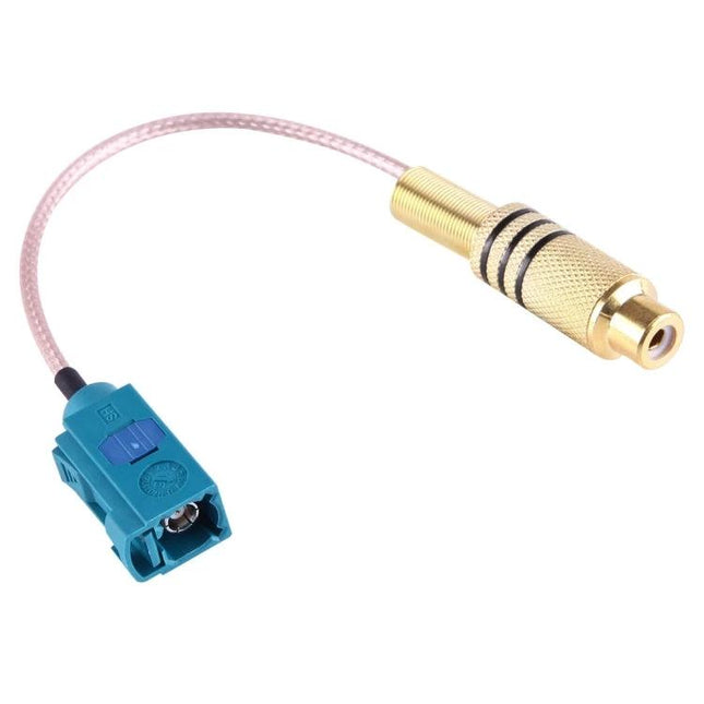 15cm RCA to FAKRA Z Cable for Antenna Connections - short pink coax with gold RCA female and blue FAKRA Z female connector