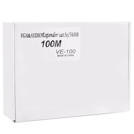 VGA and Audio Signal Extender for Up to 100 Meter Transmission – white boxed VE-100 kit for Cat5e/Cat6 up to 100m, supports 1920x1440 @60Hz