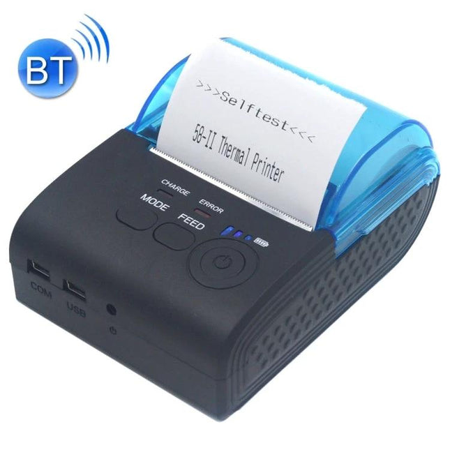 58mm Bluetooth Thermal Receipt Printer for Point of Sale portable black Bluetooth thermal receipt printer printing a test receipt