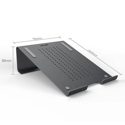 Aluminum Laptop Stand for Elevated Viewing and Cooling - angled aluminum stand with ventilation holes and rubber pads for laptops