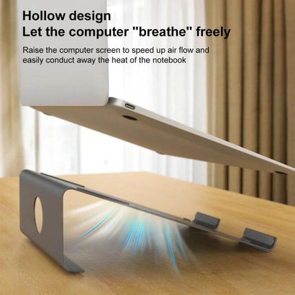 Aluminum Laptop Stand for Elevated Viewing and Cooling showing a hollow design that improves airflow and raises laptop for better posture