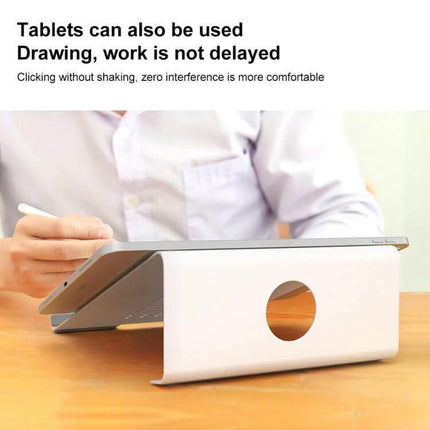 Aluminum Laptop Stand for Elevated Viewing and Cooling used with tablet for drawing and improved posture