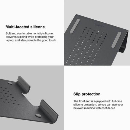 Aluminum Laptop Stand for Elevated Viewing and Cooling with silicone slip protection and ventilated aluminum surface