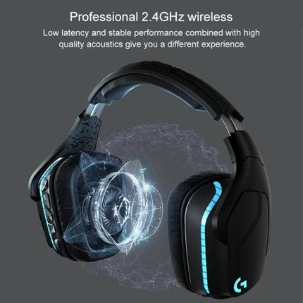 Logitech Wireless Gaming Headset Comfortable Everyday Use shown with DTS 7.1 surround, foldable mic and 2.4GHz wireless