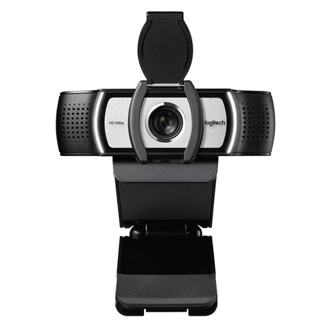 Logitech C930C HD Webcam with Protective Cover for Video Calls showing built-in privacy cover and 1080p HD lens