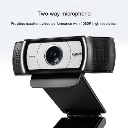 Logitech C930C HD Webcam with Protective Cover for Video Calls mounted on monitor, 1080p HD, two-way microphone, privacy cover