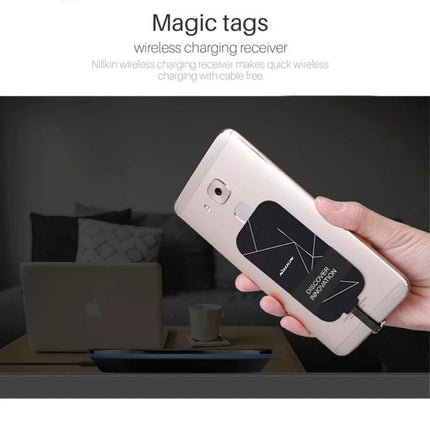 Compact NILLKIN Receiver for Daily Phone Charging attached to Type-C phone ready for wireless pad charging