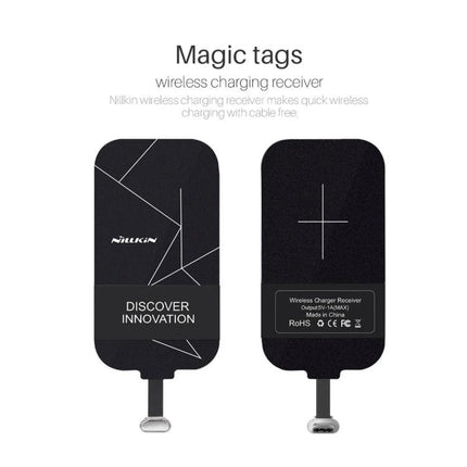 Compact NILLKIN Receiver for Daily Phone Charging - slim Type-C wireless charging receiver pad for commute and desk, reduces cable clutter