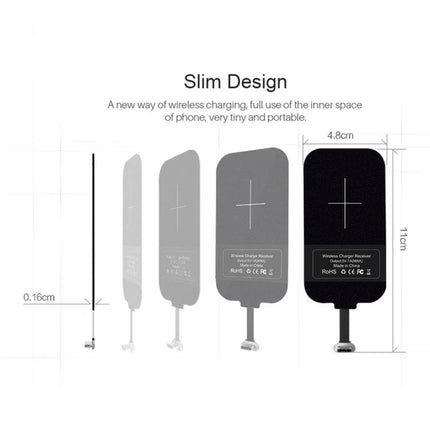 Compact NILLKIN Receiver for Daily Phone Charging slim Type-C wireless charging receiver showing dimensions and slim design
