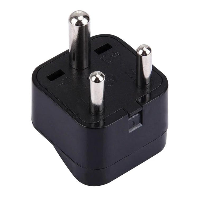 Universal Travel Plug Adapter for South Africa Sockets black three-pin adapter for phones and laptops, compact travel plug converter