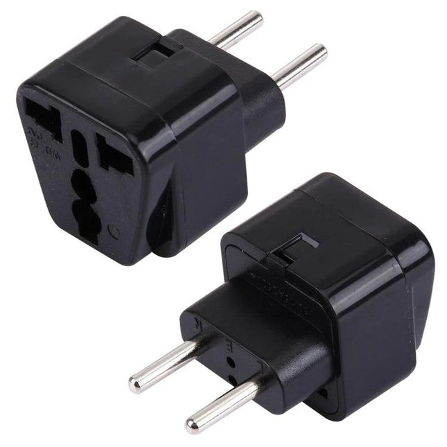 Portable Travel Adapter for US and UK Plugs to EU Socket - compact black adapter for charging phones, laptops and devices while traveling in Europe