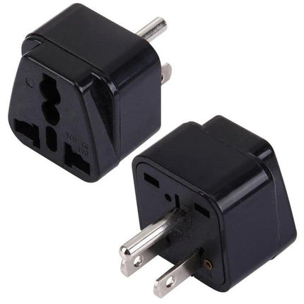 Universal Travel Plug Adapter for US Outlets and International Use black compact travel charger adapter showing US plug and multi-country socket