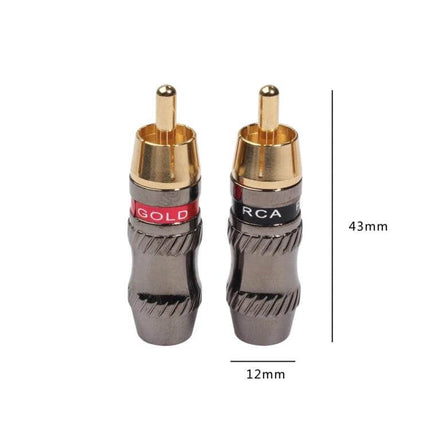 REXLIS 2-Piece Gold Plated RCA Male Plug for DIY Audio Cables - gold-plated zinc alloy RCA connectors, 43mm length, pack of 2