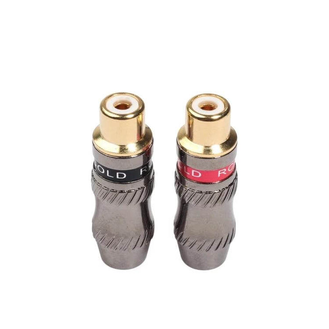 REXLIS Gold Plated RCA Female Plug Adapter for DIY Cables - pair of gold-plated RCA female connectors for DIY audio/video cables, supports 6.5-6.8mm