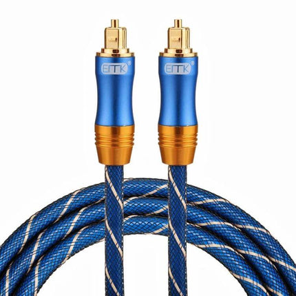 EMK 1.5m Toslink Optical Cable for Digital Audio Links – blue braided toslink cable with gold-plated male-to-male connectors, 1.5m length