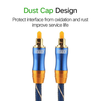 EMK Toslink Male to Male Optical Audio Cable, 2 Meters – blue gold dust-cap fiber optic cable for TVs, soundbars and receivers