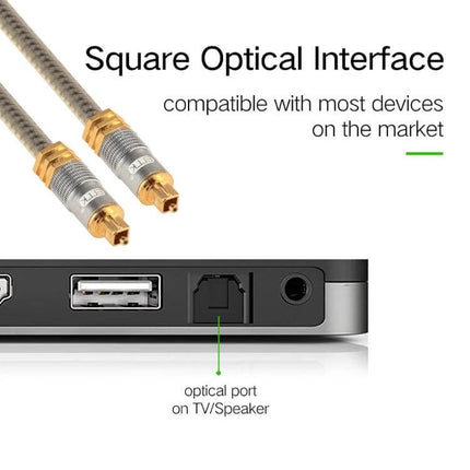 EMK Gold Plated 3m Toslink Cable for Digital Audio Connections showing gold-plated male-to-male connectors and TV optical port