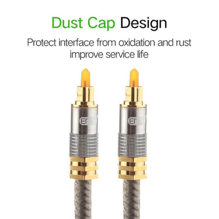 EMK Gold Plated 3m Toslink Cable for Digital Audio Connections showing gold-plated male-to-male connectors with dust caps