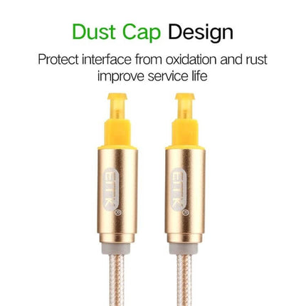 EMK 3-Meter Toslink Optical Audio Cable for Digital Connections – gold connectors with yellow dust caps for protection