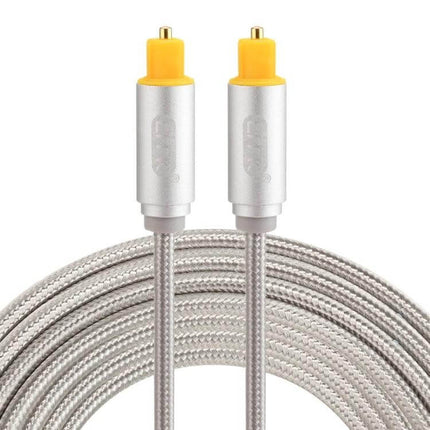 EMK 3-Meter Toslink Optical Audio Cable for Digital Connections — braided silver cable with yellow-tipped optical connectors for home theater