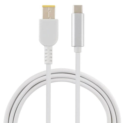 Laptop Charger Cable for Lenovo Laptops, 1.5 Meters Long white cable with big square male connector and USB‑C end for travel and students