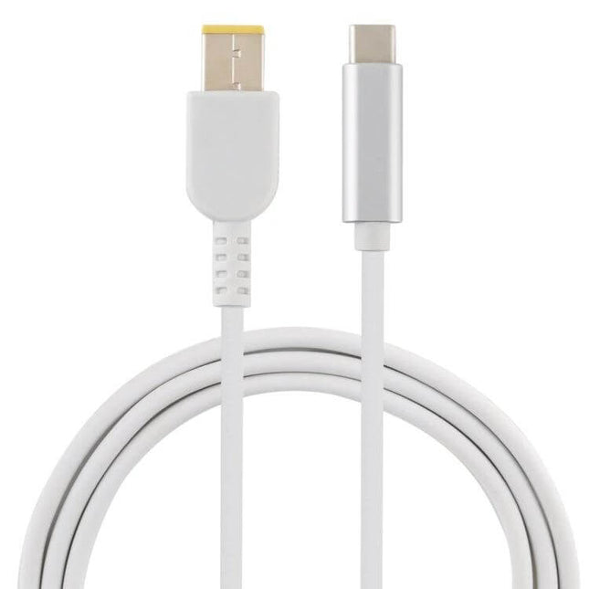 Laptop Charger Cable for Lenovo Laptops, 1.5 Meters Long — white cable with square male Lenovo connector and USB-C end