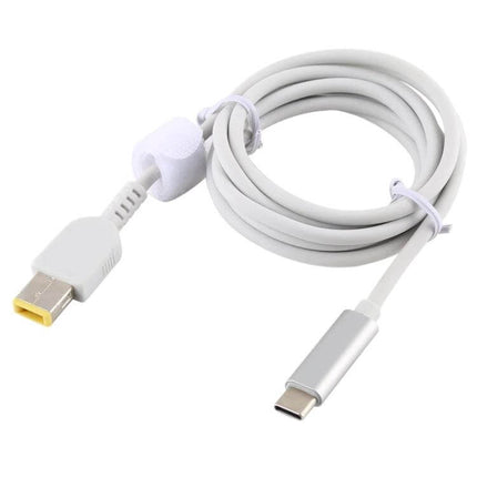 Laptop Charger Cable for Lenovo Laptops, 1.5 Meters Long - white cable with square Lenovo male connector and USB-C end, travel-friendly 1.5m