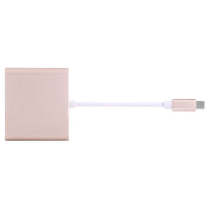 USB-C Multi-Port Adapter with HDMI and USB Connections in rose gold, compact dongle with HDMI and USB ports